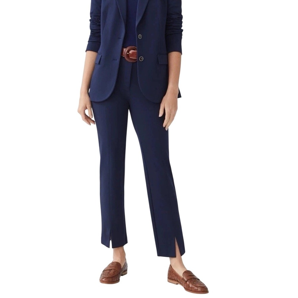 J. Mclaughlin Deanne Pants Navy Blue Compact Bainbridge Front Slit Hem Size 6